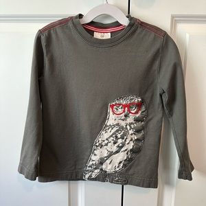Hanna Andersson Boys Owl Appliqué w/ Glasses Long Sleeve Shirt (Size 100/4)